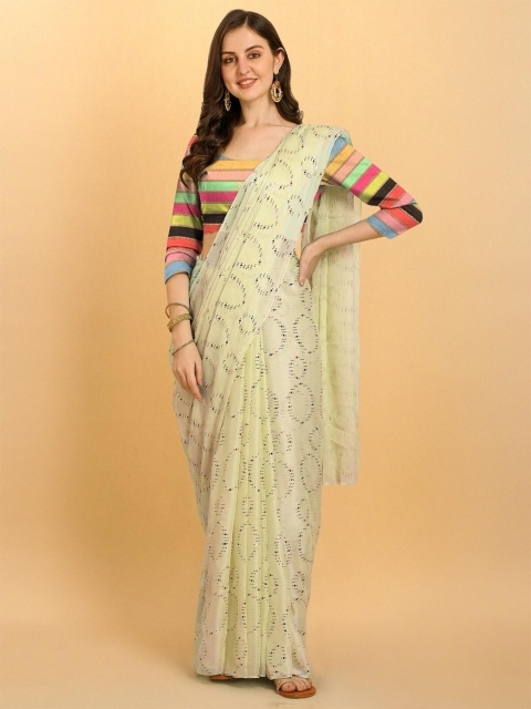 

Gunatit Creation Yellow & Pink Embellished Zari Banarasi Saree