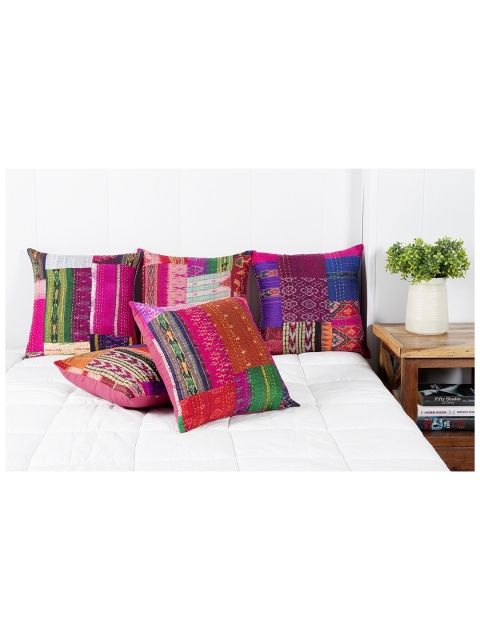 

HANDICRAFT PALACE Pink & Purple Set of 5 Abstract Square Cushion Covers