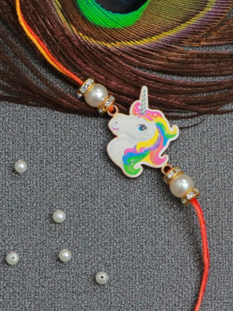 The Magic Wand Red & White Unicorn Beaded Thread Rakhi