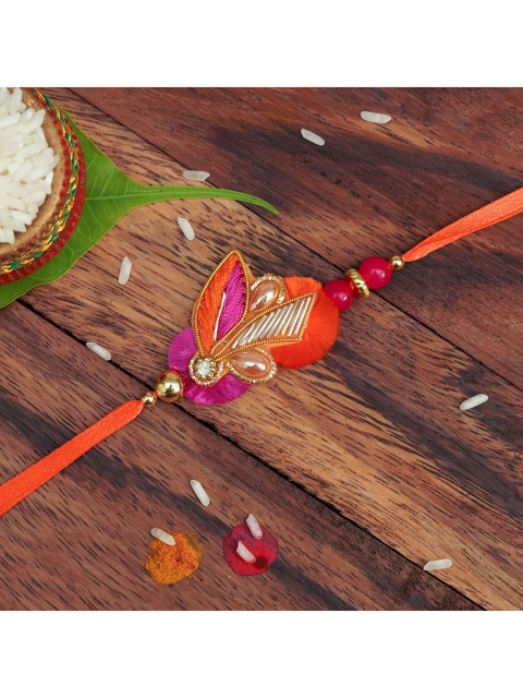 

The Magic Wand Orange & Pink Stone & Pearl Studded Rakhi