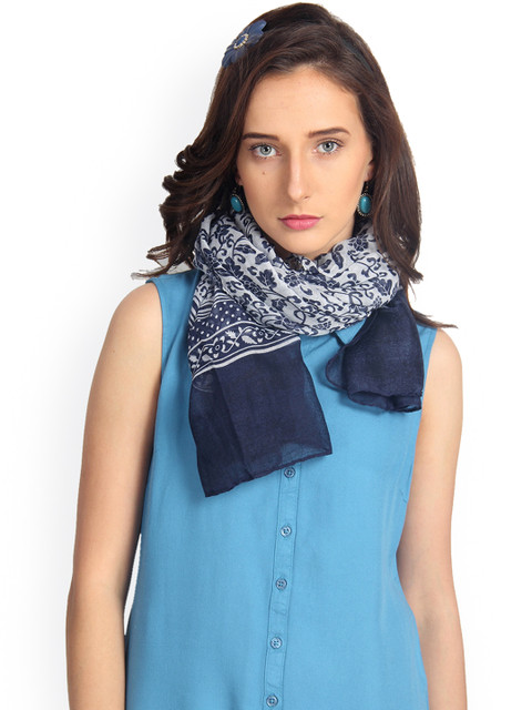 

FabSeasons Unisex Navy & White Printed Scarf, Navy blue