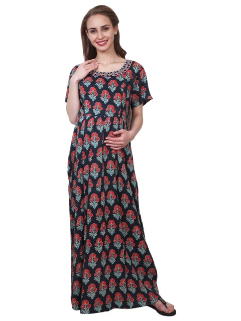 

MeeMee Women Blue Ethnic Motifs Maternity Dress