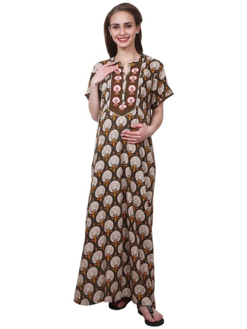 

MeeMee Brown Ethnic Motifs Maxi Dress