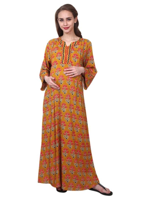 

MeeMee Women Yellow Floral Tie-Up Neck Maxi Dress