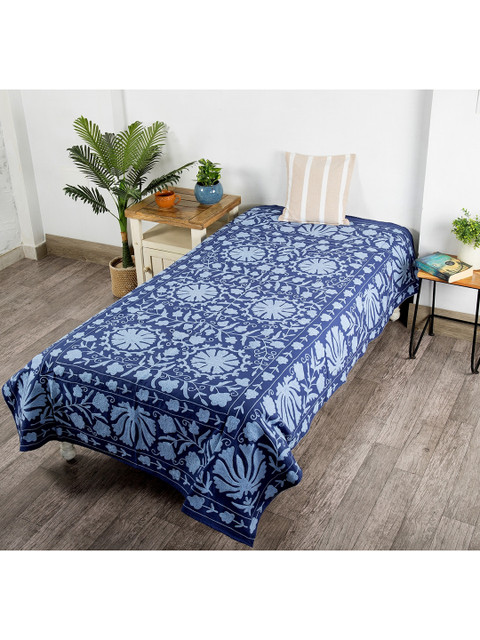 

HANDICRAFT PALACE Blue Suzani Embroidered Single Bed Cover