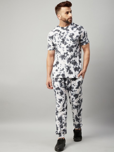

Gritstones Men Black & White Dyed Round Neck Cotton Tracksuit