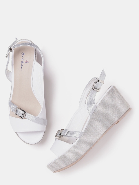 

Mast & Harbour Women Silver-Toned & White Sandals