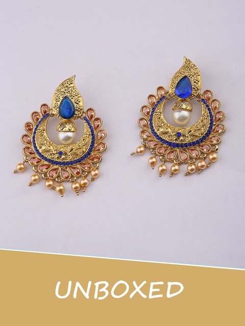 

Voylla Gold-Toned & Blue Contemporary Chandbalis Earrings