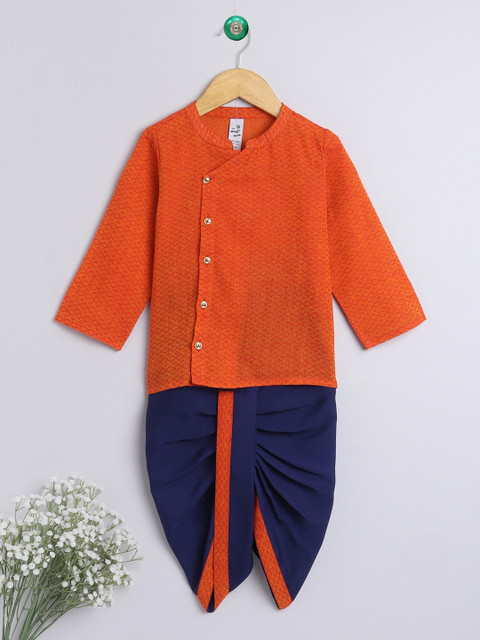 

The Magic Wand Boys Orange Printed Angrakha Pure Cotton Kurta with Dhoti Pants