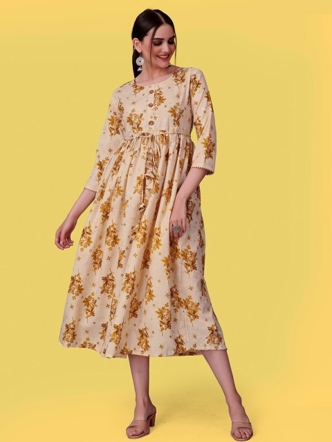 

Fashion FRICKS Cream-Coloured Floral Empire Midi Dress