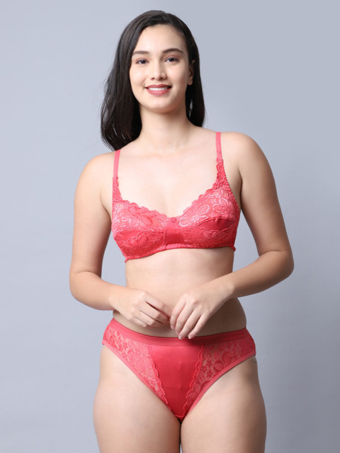 

GRACIT Women Peach Colored Self Design Lingerie Set