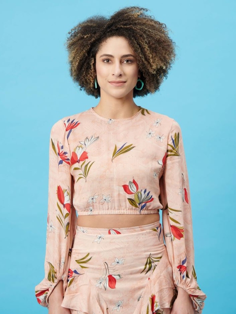 

enzeo Pink Floral Print Crop Top
