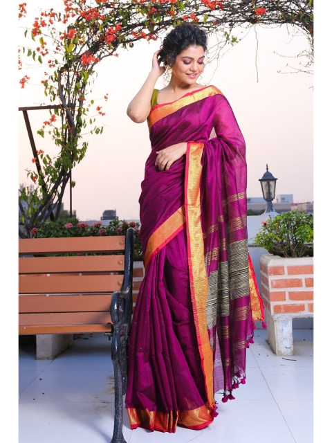 

Charukriti Magenta & Gold-Toned Woven Design Zari Saree