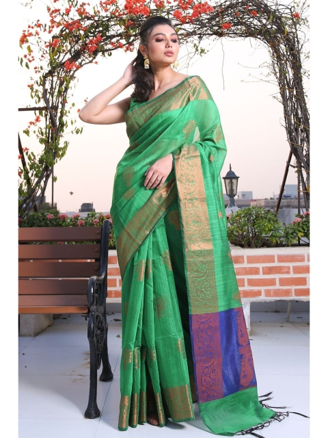 

Charukriti Green & Blue Ethnic Motifs Zari Silk Blend Saree