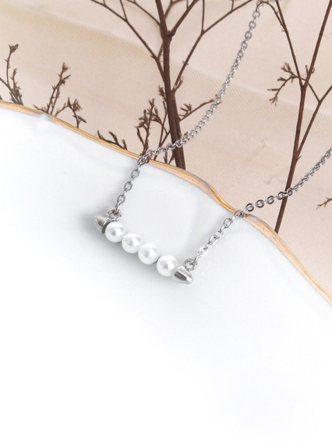 

Ayesha Silver-Toned & White Silver-Plated Necklace