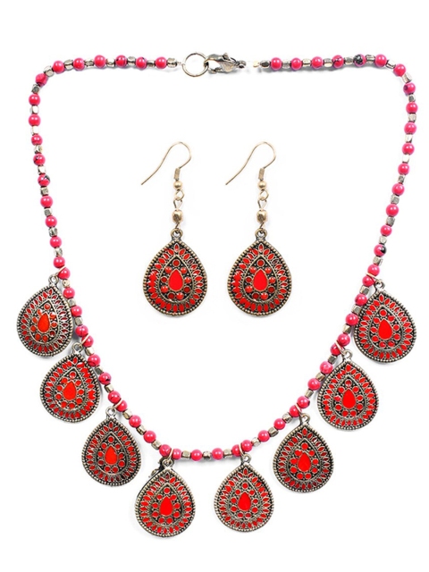 

Ayesha Gold-Toned & Red Beaded Statement Jewellery Set