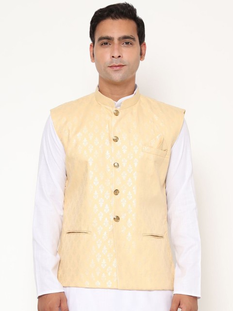 

Endues Men Yellow Printed Woven Nehru Jackets