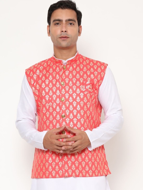 

Endues Men Peach Coloured Printed Woven Pure Cotton Nehru Jackets