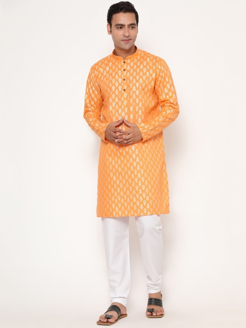 

Endues Men Mustard Yellow Ethnic Motifs Printed Pure Cotton Kurta with Pyjamas