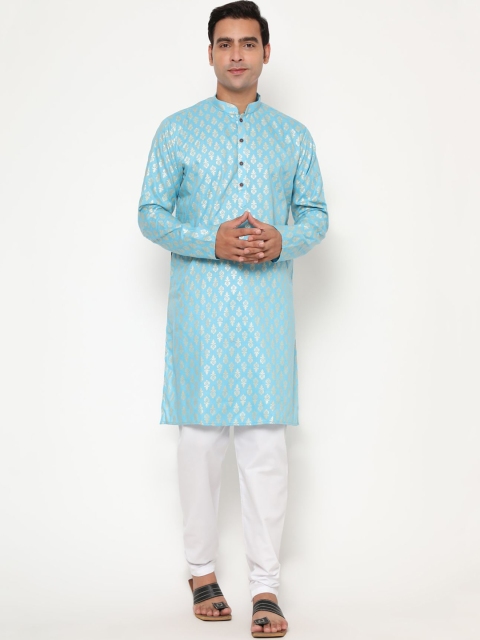 

Endues Men Blue Angrakha Pure Cotton Kurta Set