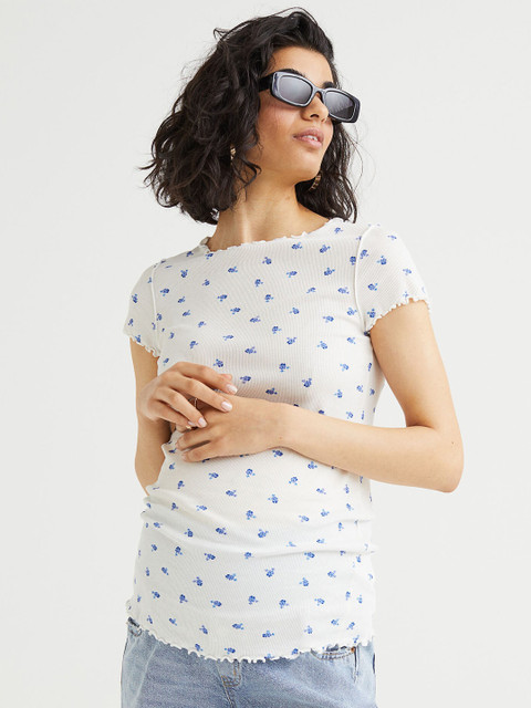 

H&M Women White MAMA Ribbed Top