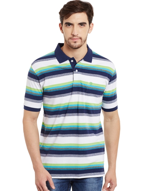 

Duke Men White & Blue Striped Polo Collar T-shirt
