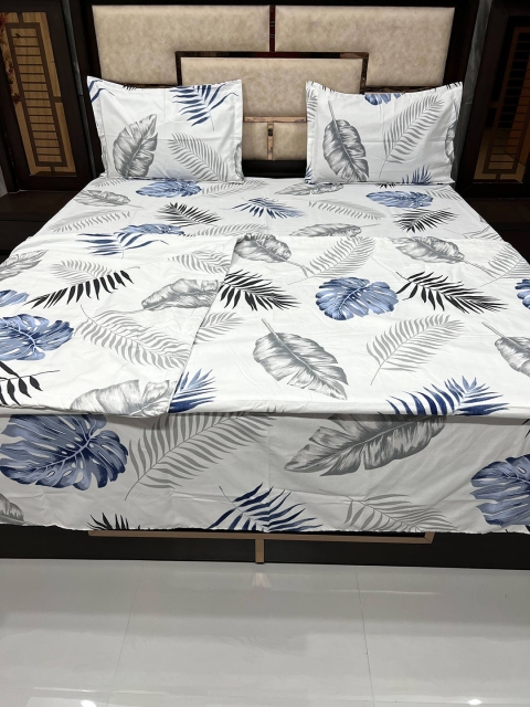 

Pure Decor White & Blue Printed 250 TC Bedding Set