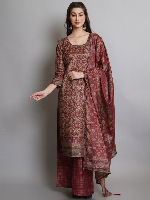 

Stylee LIFESTYLE Maroon & Green Unstitched Dress Material
