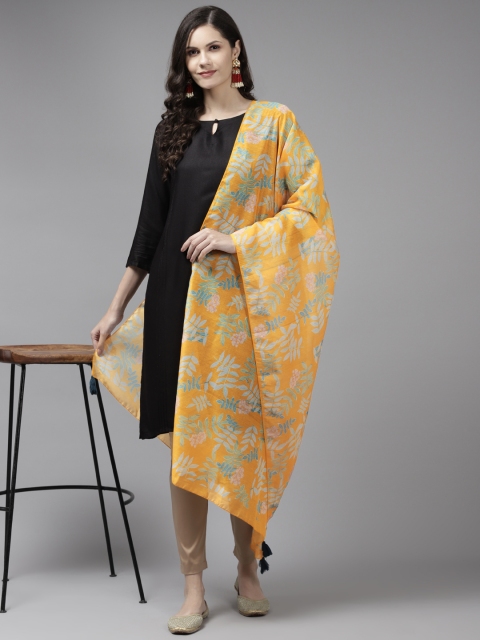 

Yufta Yellow & Blue Printed Cotton Silk Dupatta