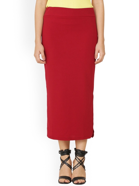 

FRANCLO Women Maroon Solid Jacquard Straight Ankle-Length Skirt