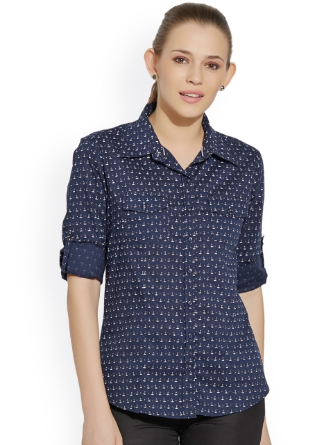 

Bombay High Women Navy Blue Standard Slim Fit Printed Casual Shirt