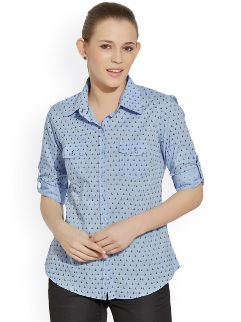 

Bombay High Women Blue Standard Slim Fit Printed Casual Shirt