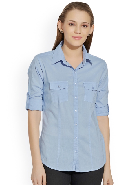 

Bombay High Women Blue Standard Slim Fit Solid Casual Shirt