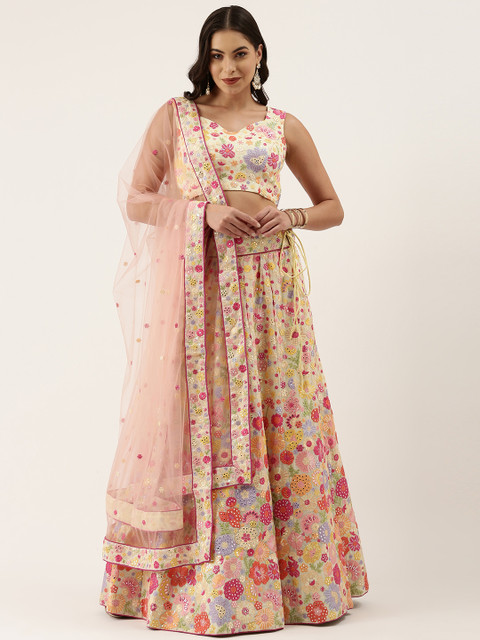 

panchhi Beige Embellished Sequinned Semi-Stitched Lehenga & Unstitched Blouse With Dupatta