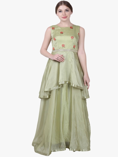 

Kiya Women Green Self-Design Long Layered Ethnic Gown