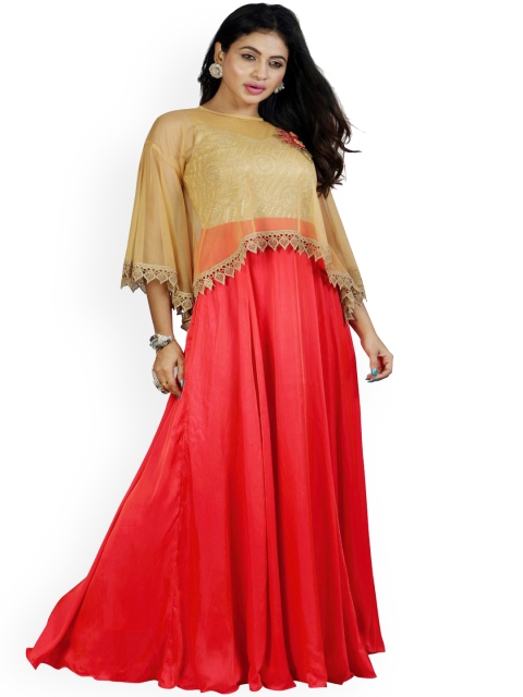 

Kiya Women Red & Golden Embroidered Luxury Poncho Ethnic Dress