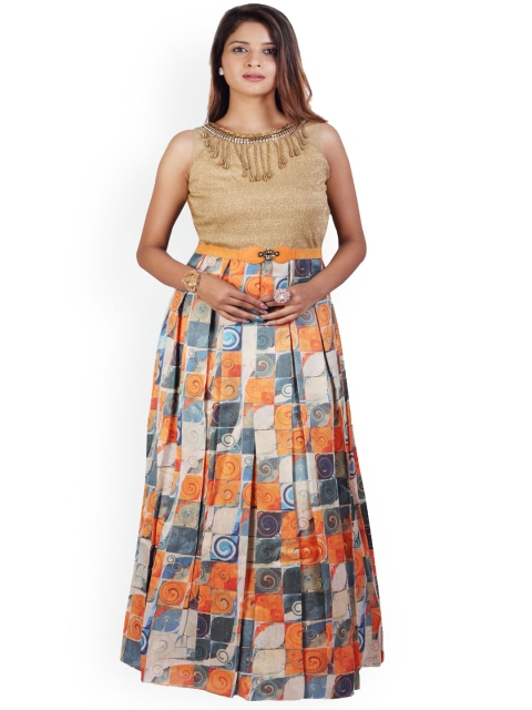 

Kiya Women Orange Colored Digital Printed Jacquard Ethnic Dresses