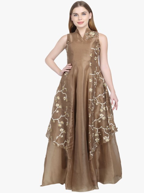 

Kiya Women Brown Self-Design Long Flared Ethnic Gown
