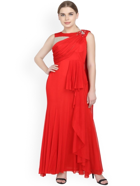 

Kiya Women Red Solid Saree Look Cocktail Gown