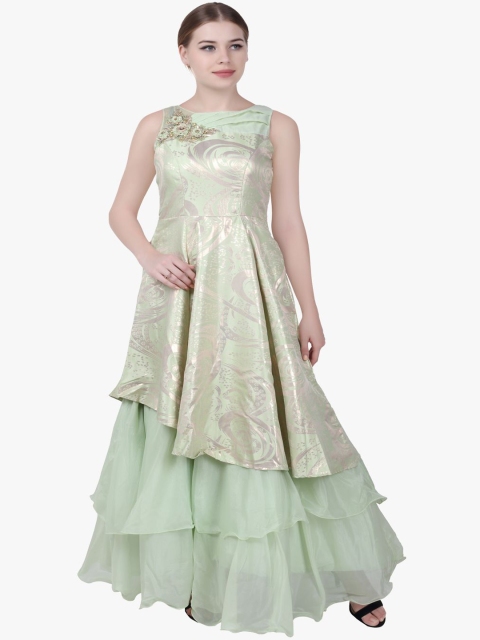 

Kiya Women Green Self-Design Long Flared Ethnic Gown