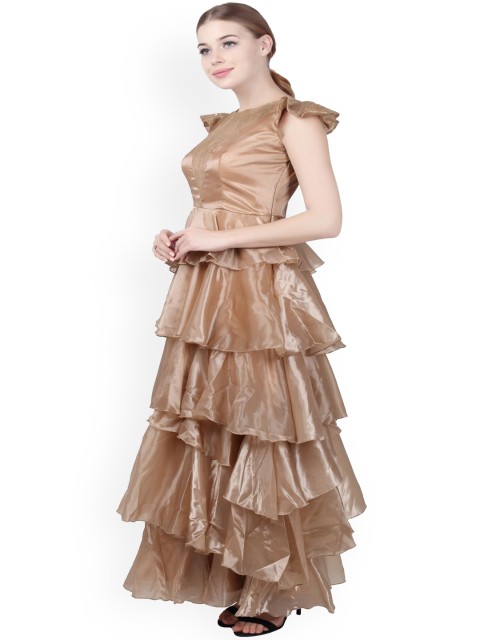 

Kiya Women Golden Solid Layered Ethnic Dresses, Gold