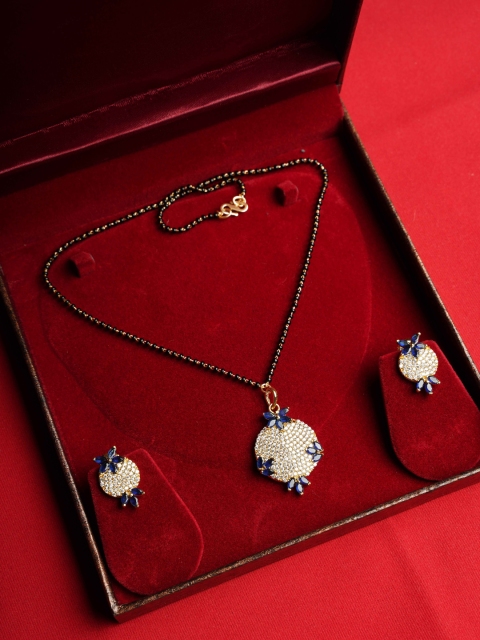 

NASTEE Blue & White Gold Plated AD Studded Jewellery Set