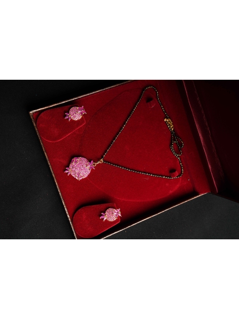 

NASTEE Rhodium-Plated Red CZ Stone Studded Pendant Set