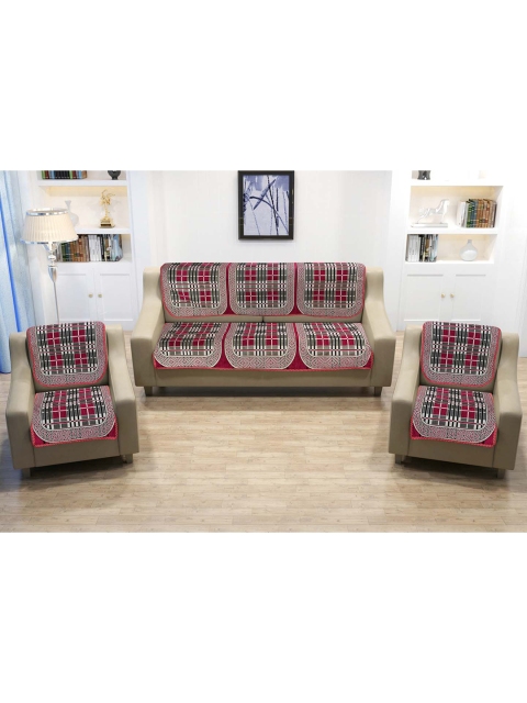 

Slushy Mushy Set of 10 Red & Grey Checked Sofa Covers, Multi