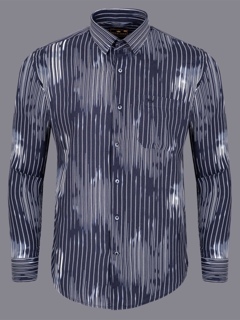 

FRENCH CROWN Men Blue Standard Striped Formal Shirt