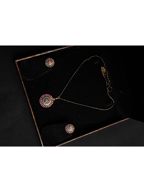 

NASTEE Rhodium-Plated Red & Black CZ Studded & Beaded Jewellery Set