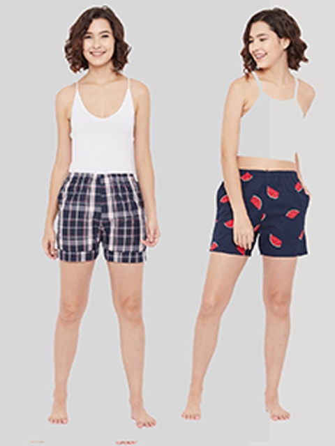 

Style Shoes Women Blue & Red 2 Checked Lounge Shorts