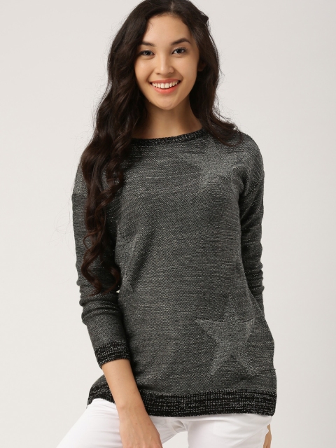 

DressBerry Women Charcoal Grey Self Design Pullover
