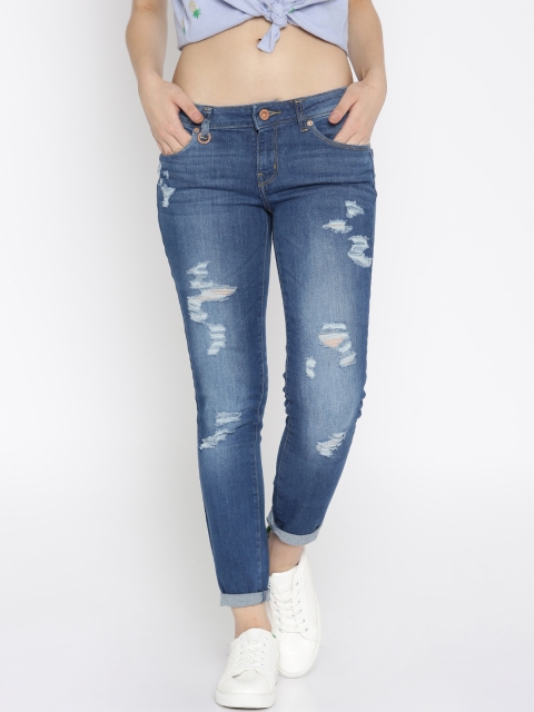 

ONLY Women Blue Skinny Fit Highly Distressed Stretchable Jeans