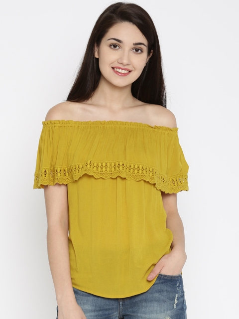 

ONLY Women Mustard Yellow Bardot Top